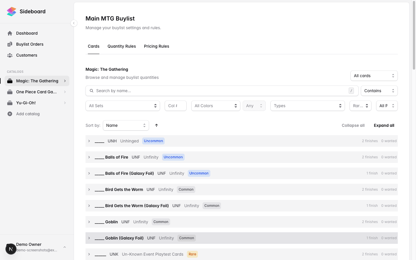 Buylists index — all your active buylists