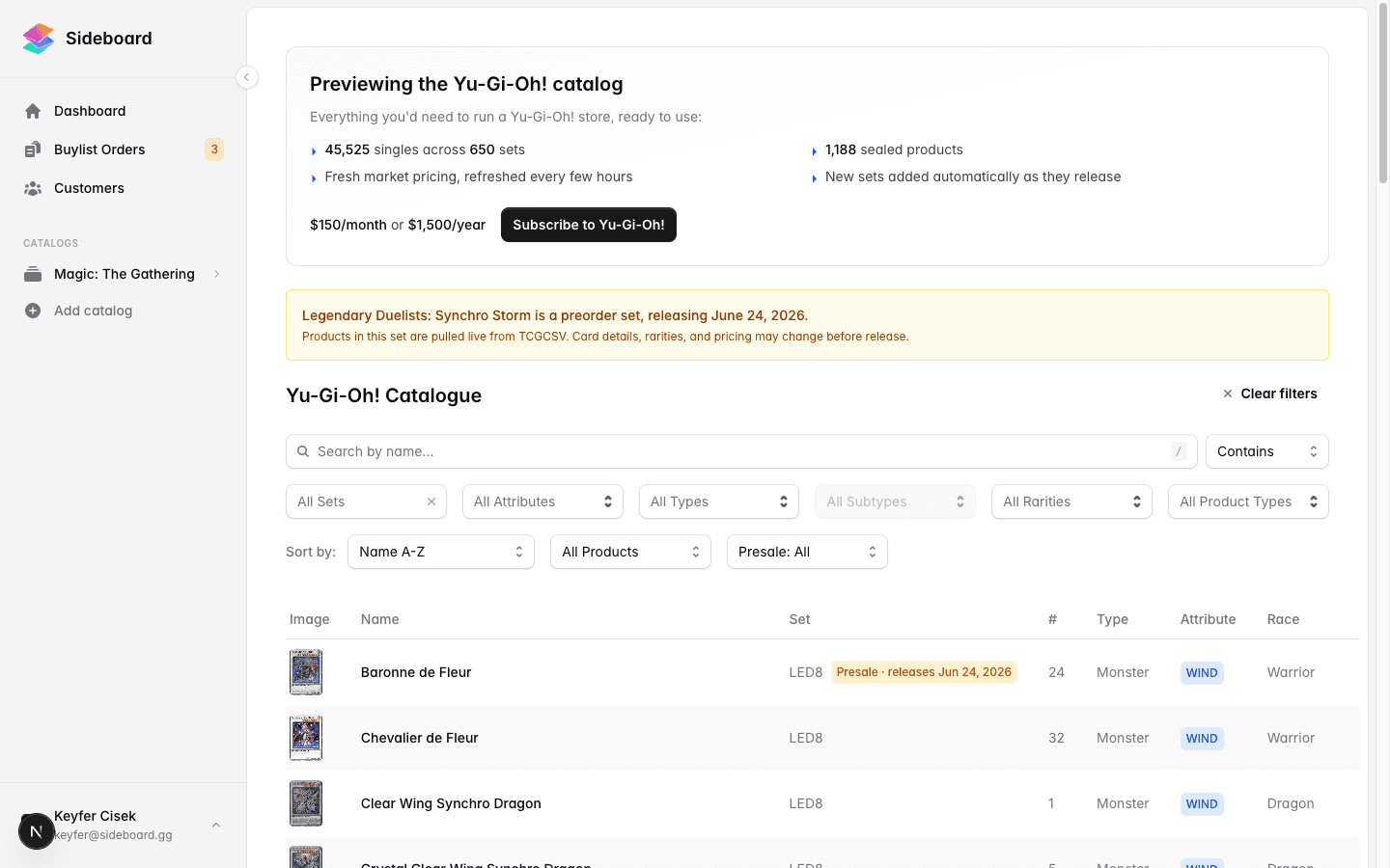 Catalog listing with the PreorderSetBanner for an upcoming set