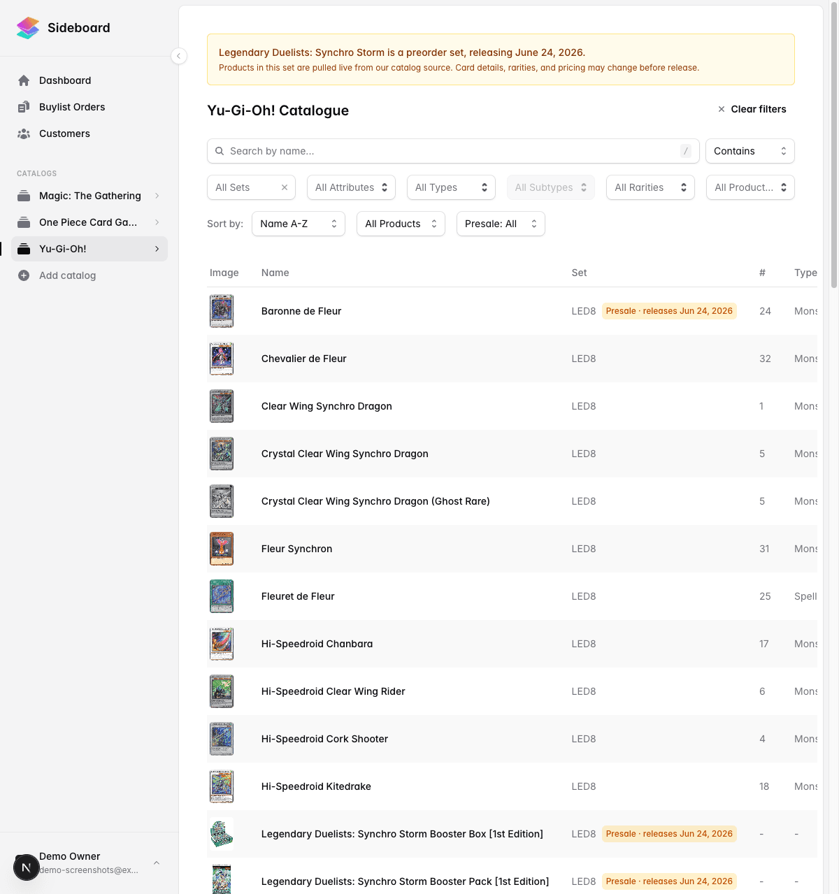 Catalog listing with the PreorderSetBanner for an upcoming set