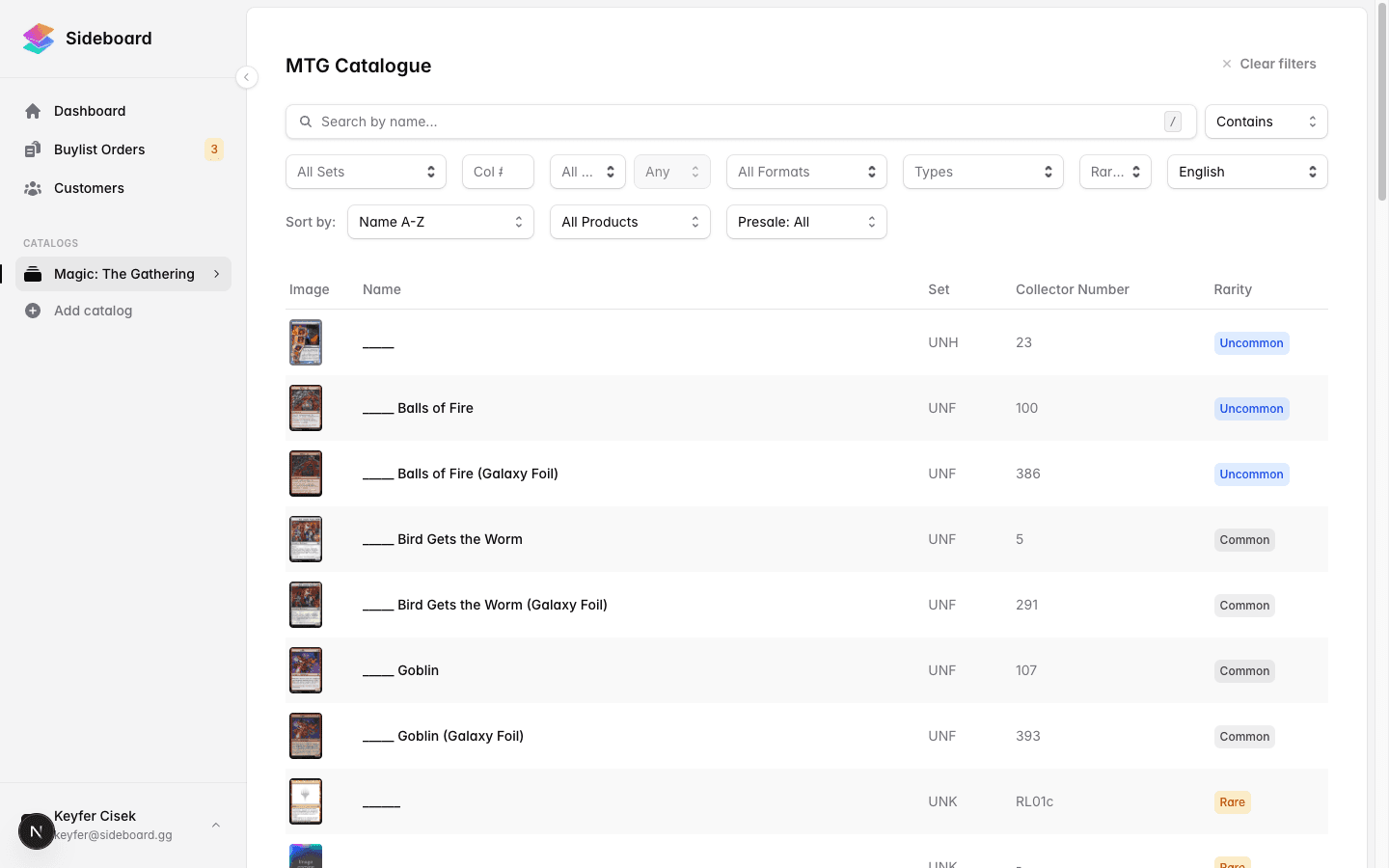 MTG catalog browse view