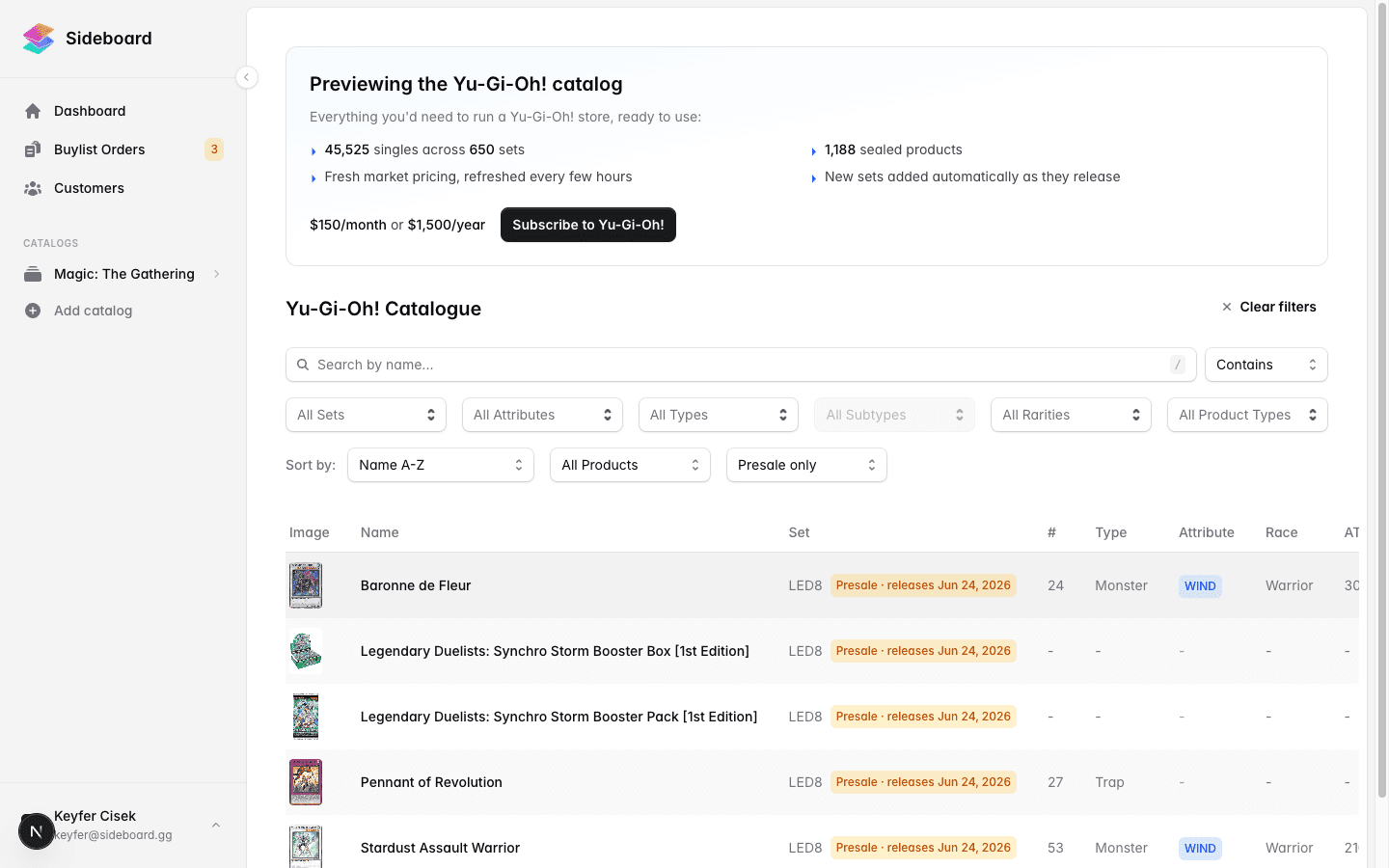 Catalog filtered to presale-only