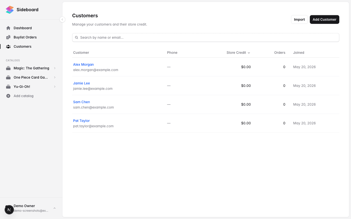 Customers list view