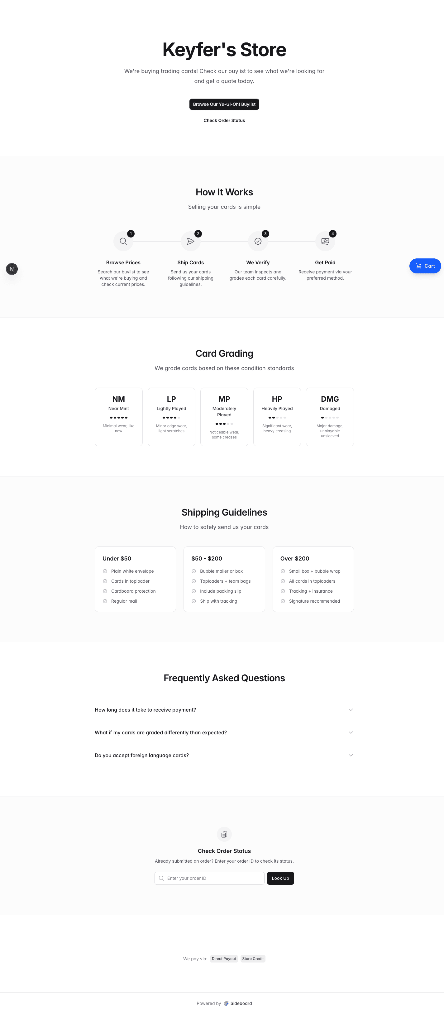 Customer-facing buylist landing page